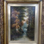 An oil on canvas of swans in a river, in gilt frame, 34 x 24cm