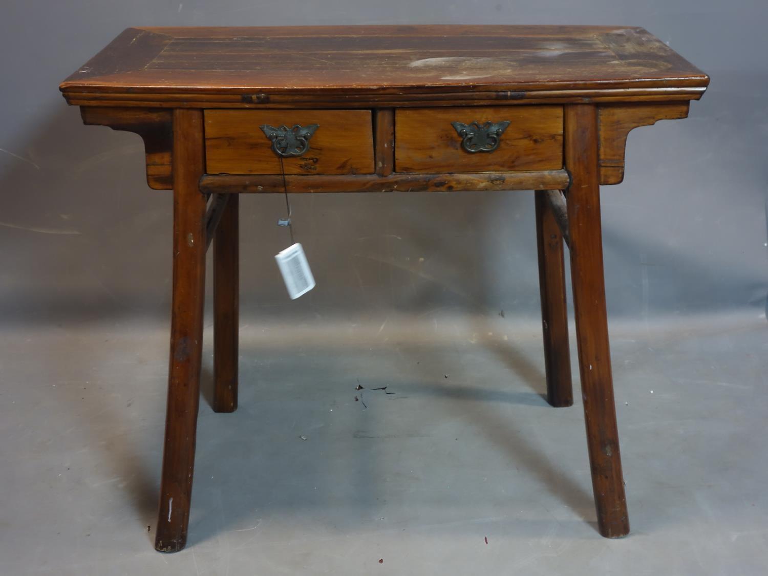 An early 20th century Chinese hardwood side table, H.83 W.103 D.53cm