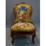 *WITHDRAWN* A Victorian mahogany spoon back chair with embroidered seat and backrest *WITHDRAWN