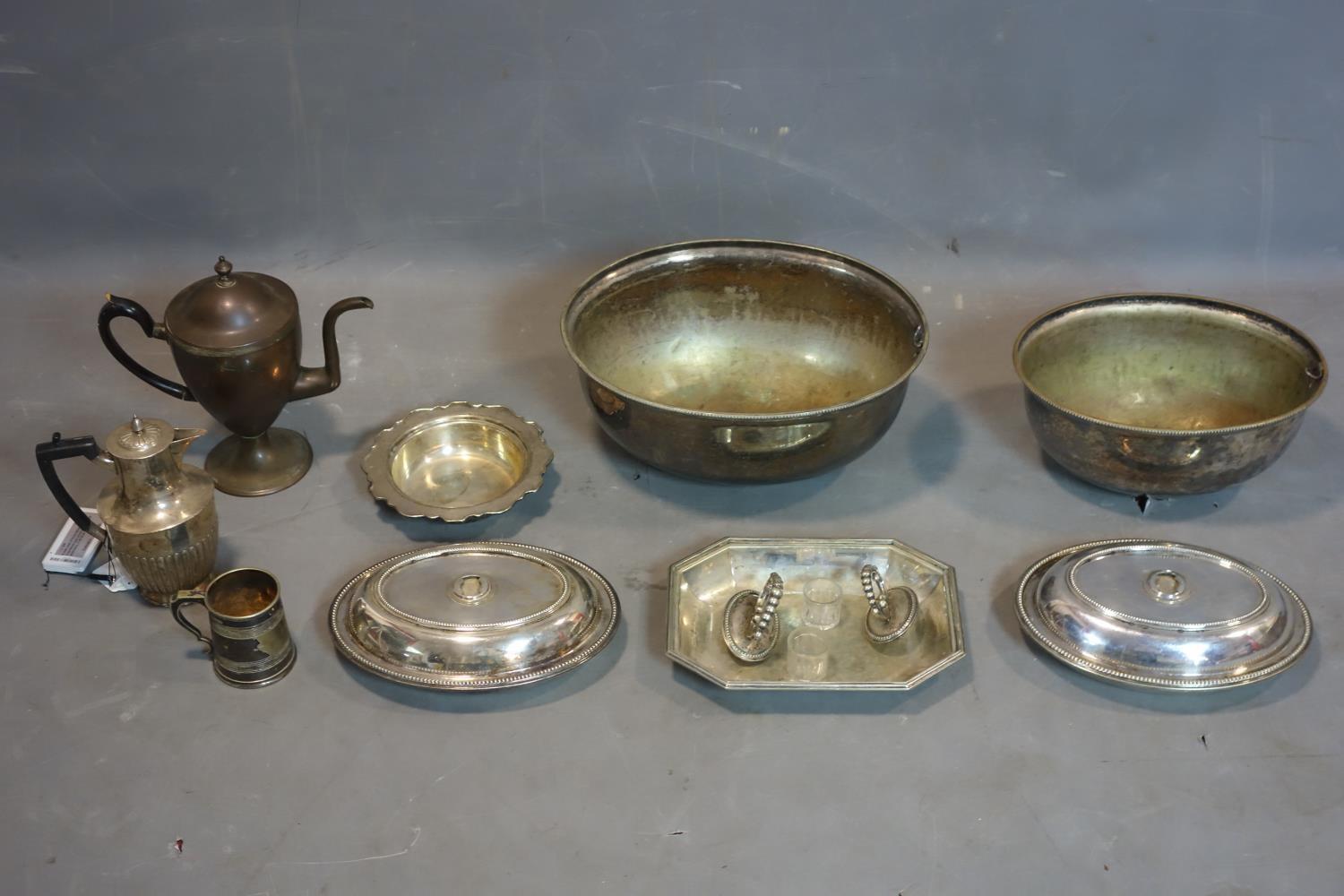 A collection of silver plated ware, to include two Walker & Hall Tureens, a teapot, dish, two