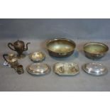 A collection of silver plated ware, to include two Walker & Hall Tureens, a teapot, dish, two