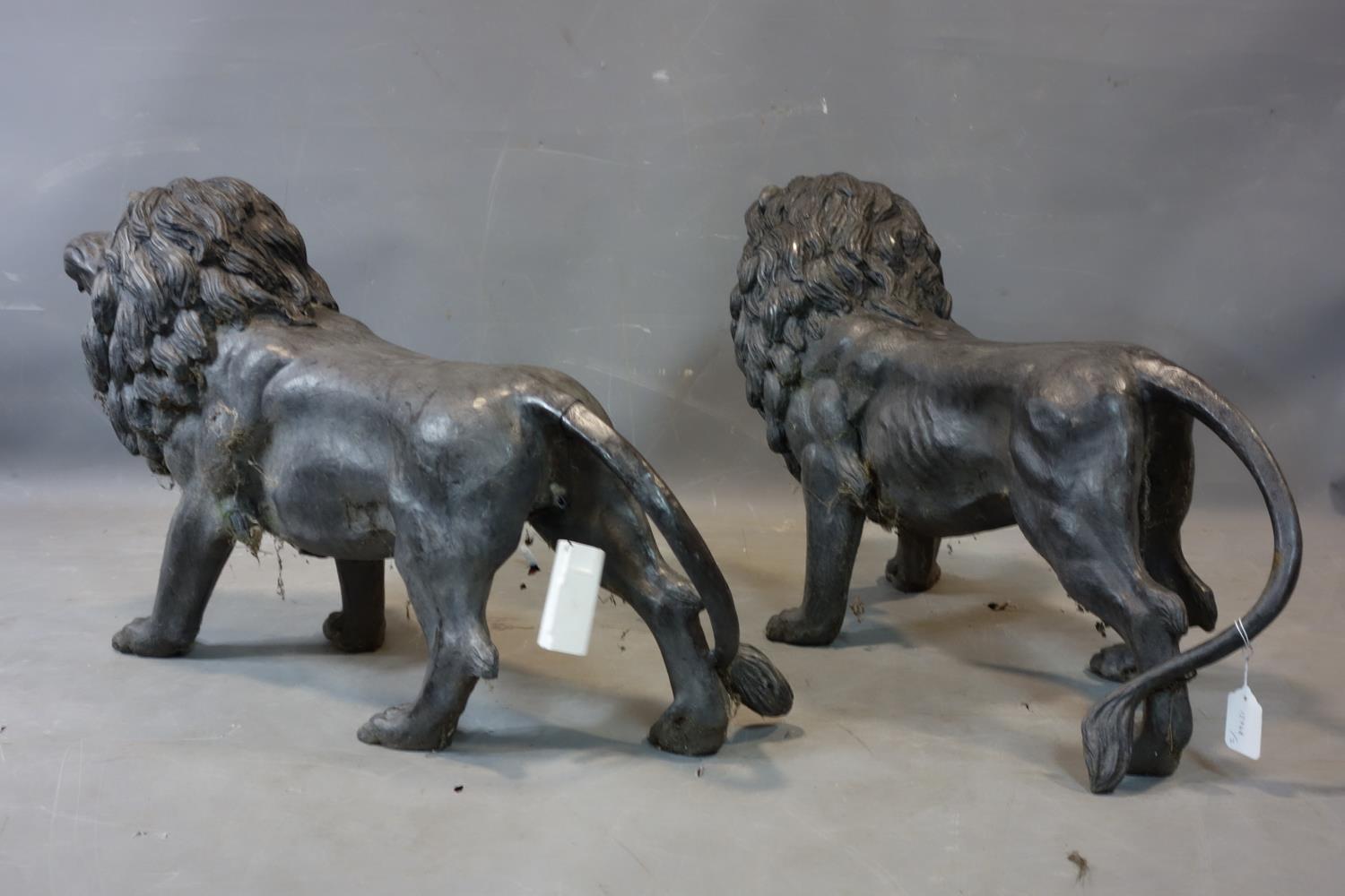 A large pair of cast spelter models of lions, H.49 W.83 D.24cm - Image 3 of 3