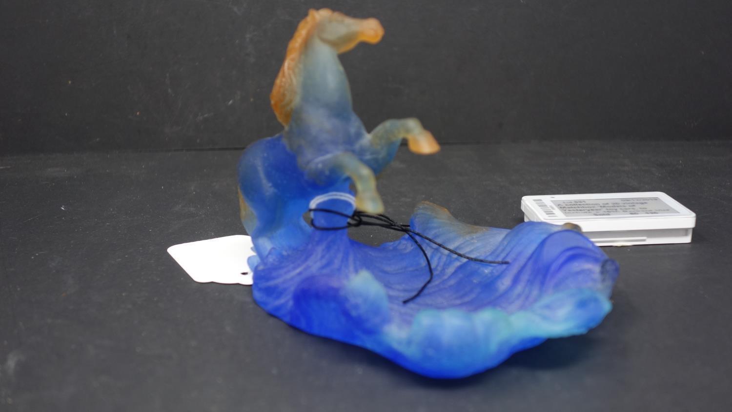 A Daum pate de verre glass horse dish, H.10cm