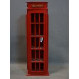 A novelty display case in the form of a public telephone box, H.84cm