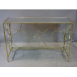 A contemporary rectangular gilt console table with mirrored top, H.82 W.120 D.40cm