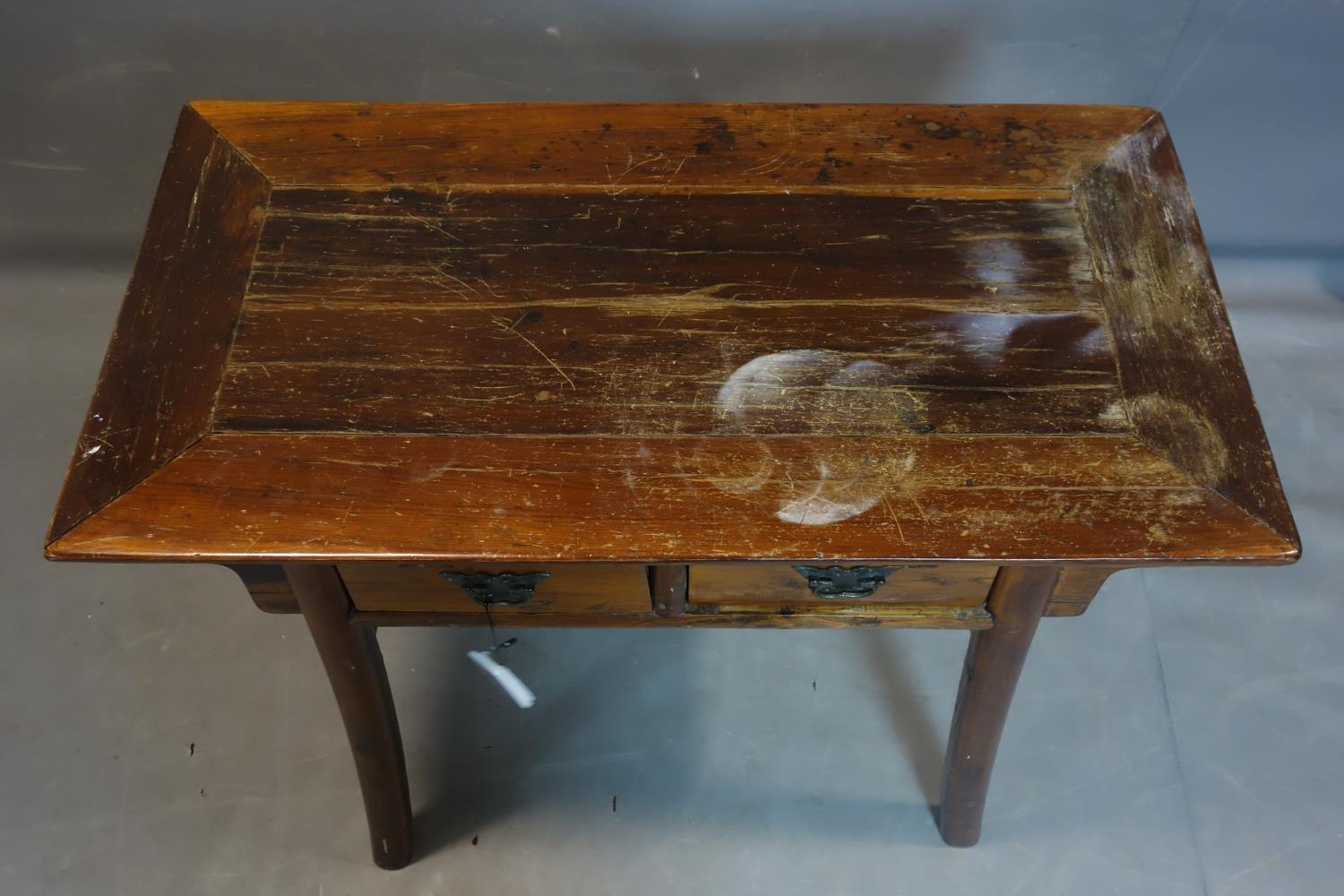 An early 20th century Chinese hardwood side table, H.83 W.103 D.53cm - Image 2 of 3