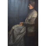 B. Lock, A portrait of a seated lady, possibly American, large oil on canvas, signed and dated