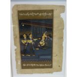 A Persian manuscript page representing a courtesan scene, framed and glazed, 30 x 22 cm