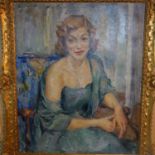 Joseph Oppenheimer (German, 1876-1966), Portrait of the Honorable Mrs Lascelles wearing a blue dress