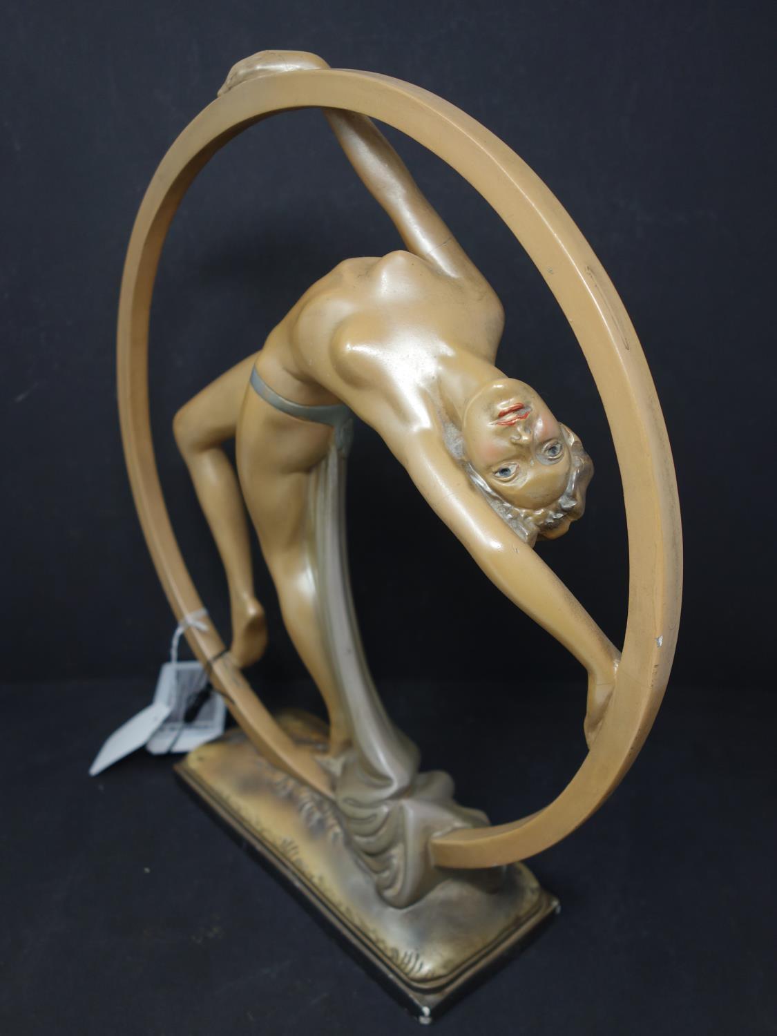 An Art Deco plaster figure of dancing girl, bearing impressed marks OP. 410, RD. 826323 to base, H. - Image 4 of 4