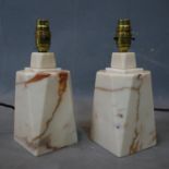 A pair of pink Portuguese marble lamps, c.1950, France, H.19cm, no shades