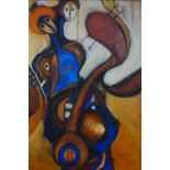 Stary Mwaba (Zambian, b.1976), Abstract Musicians, oil on canvas, signed lower right, in white