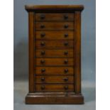A 19th century mahogany table top Wellington chest of 8 drawers with ebony inlay, H.67 W,40 D.26cm