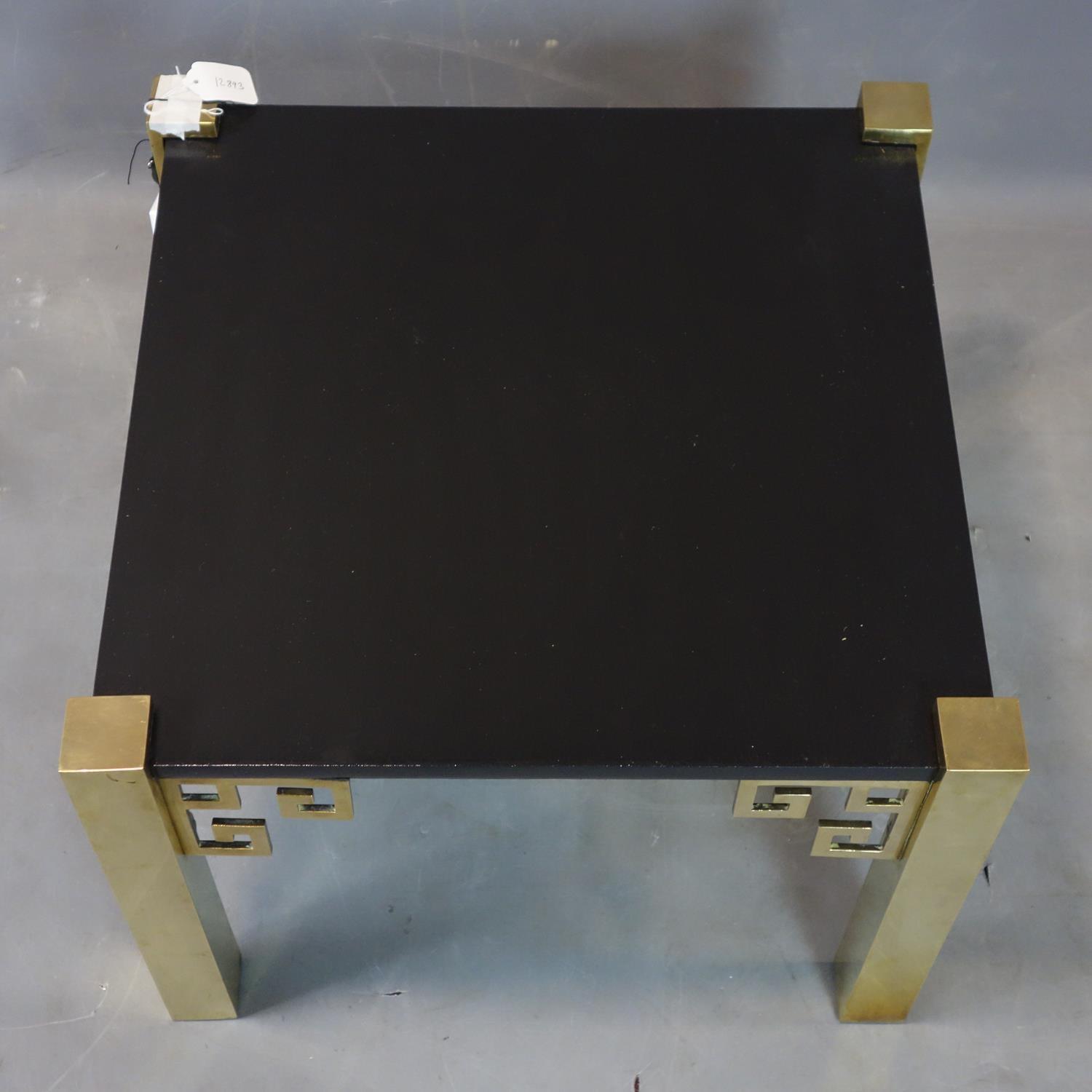 A Chinese solid brass table table, with painted black top, on square legs, H.43.5 W.59 D.59cm - Image 2 of 2