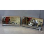 A pair of Industrial style mirrors with shelves, H.42 W.90 D.17cm