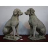 Two reconstituted stone seated hounds, H.72cm