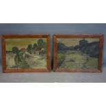 Two landscapes titled 'Some Where in France, 1917', oil on canvas, both framed, 29 x 39cm