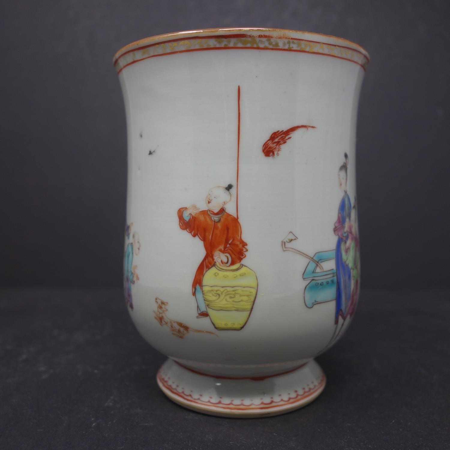 WITHDRAWN- An large chinese export tankard mug, enamelled in polychrome with figures flanking - Image 2 of 4