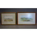Two watercolours, to include a landscape of a field before harvest, indistinctly signed in pencil to