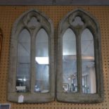 Two Gothic style reconstituted stone mirrors, 78 x 36cm