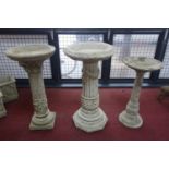 Three assorted reconstituted stone bird baths, H.80 W.43 D.43cm (largest) (3)