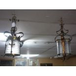 Two Art Nouveau ceiling lanterns in brass and copper