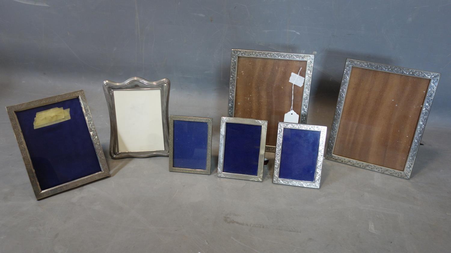 Four continental silver photograph frames together with 3 white metal examples, possibly unmarked