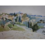 Sandra Kingsley b.1948, 'early morning mount zion', watercolour, signed , 24 x 32cm