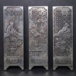 A Chinese Republic period miniature silver screen in three parts, depicting Chinese ladies and