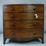 A 19th century inlaid mahogany bowfronted chest of two short over three long drawers, on outswept