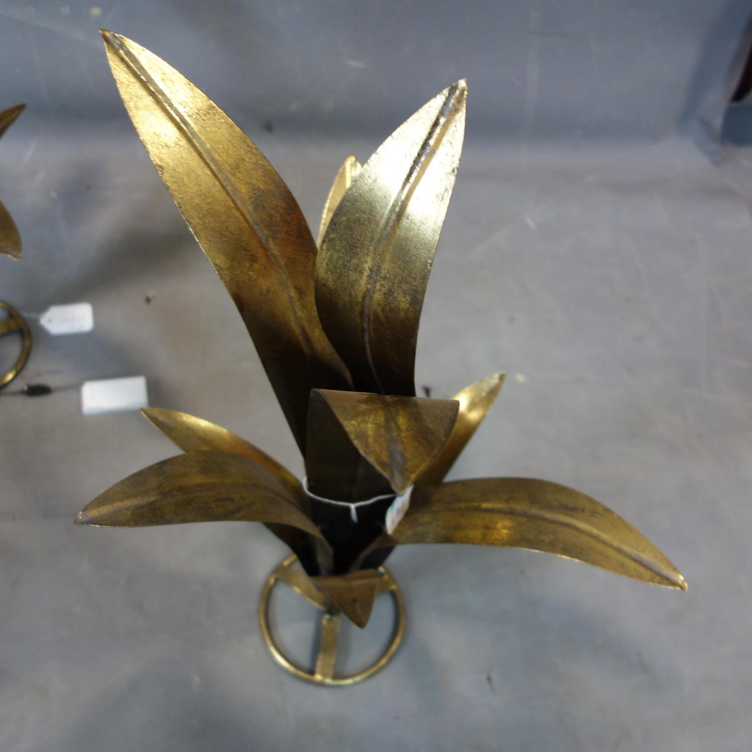 Three gilt metal candle holders of leaf design, H.59cm - Image 2 of 2