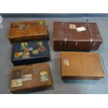 Five vintage travel cases to include 3 leather examples