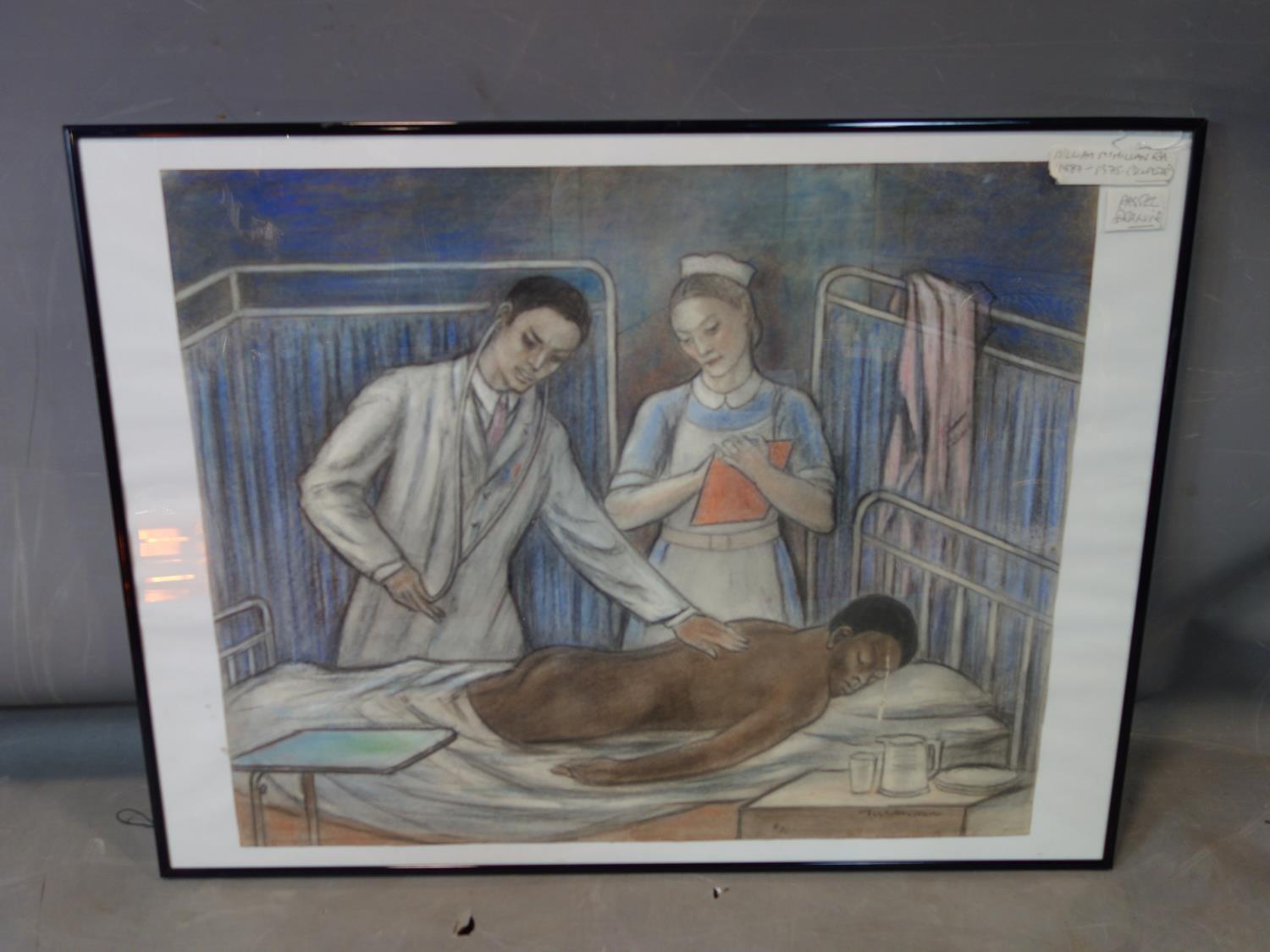 William McMillan RA (1887-1975), Doctor and nurse examining a patient, pastel on paper, signed lower - Image 2 of 3