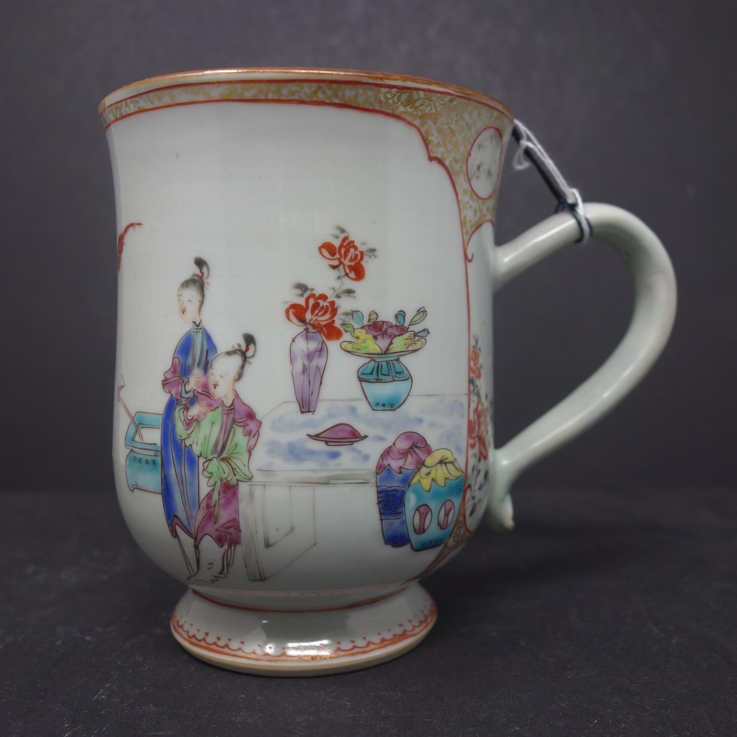 WITHDRAWN- An large chinese export tankard mug, enamelled in polychrome with figures flanking - Image 3 of 4