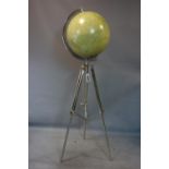 A contemporary globe on adjustable chrome tripod base, H.170cm