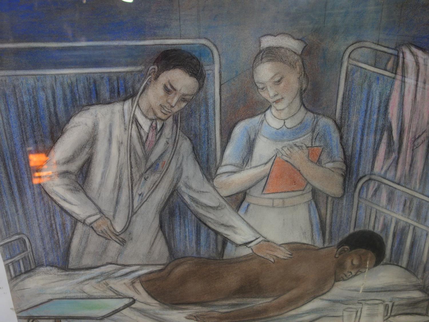 William McMillan RA (1887-1975), Doctor and nurse examining a patient, pastel on paper, signed lower