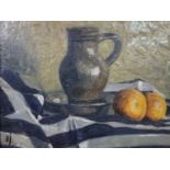 Ejner Johansen (1893-1965), Still life of two oranges and a jug, oil on canvas laid down on board,