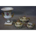A late 19th/early 20th century Limoges porcelain 3 piece tea set, stamped J.P.L France to base,