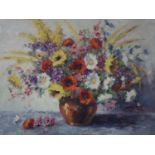 20th century Dutch school, Still life of flowers, oil on canvas, signed lower right, in gilt