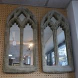 Two Gothic style reconstituted stone mirrors, 80 x 37cm