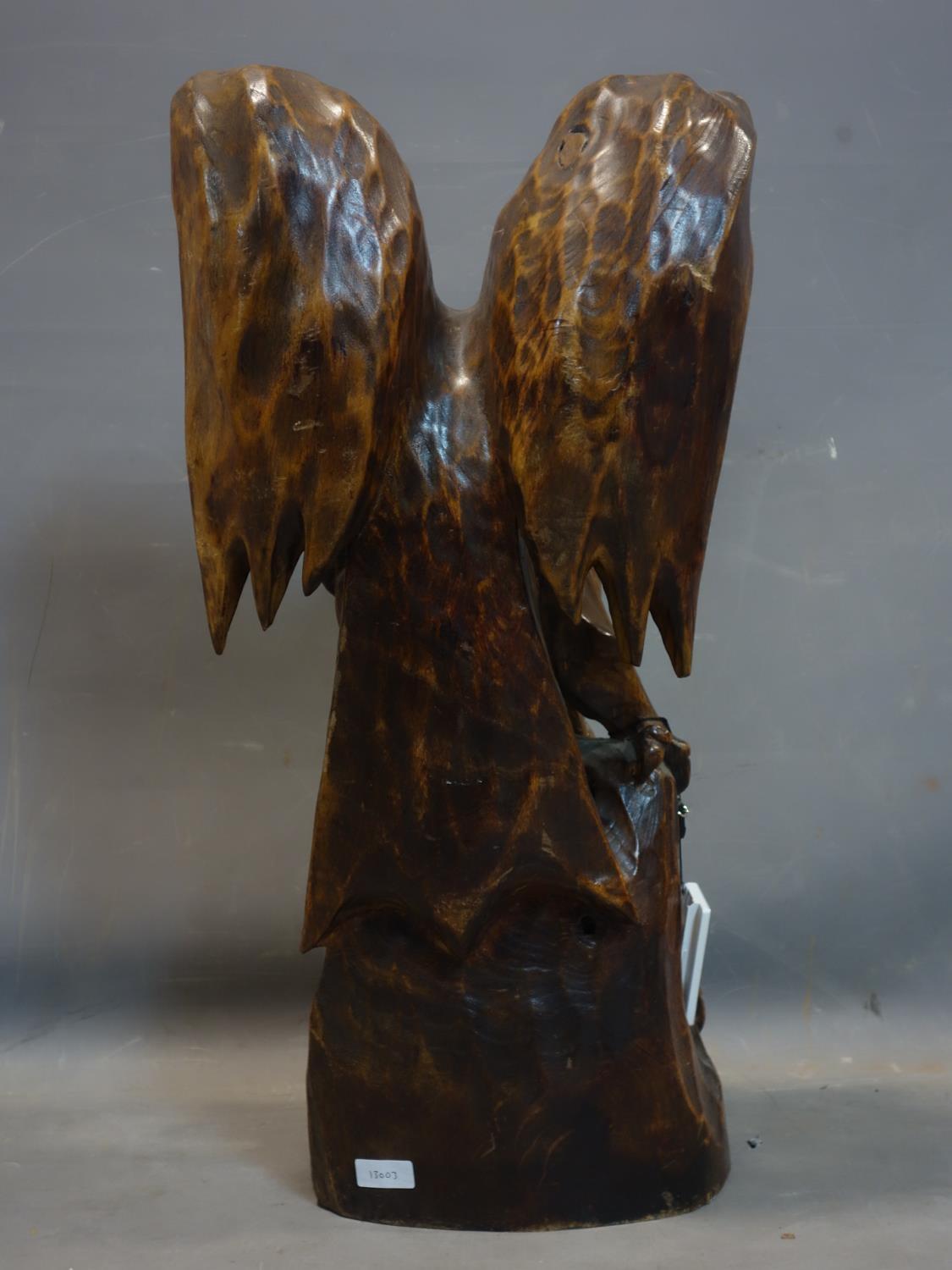 A large carved teak sculpture of two eagles fighting, H.74cm - Image 3 of 4