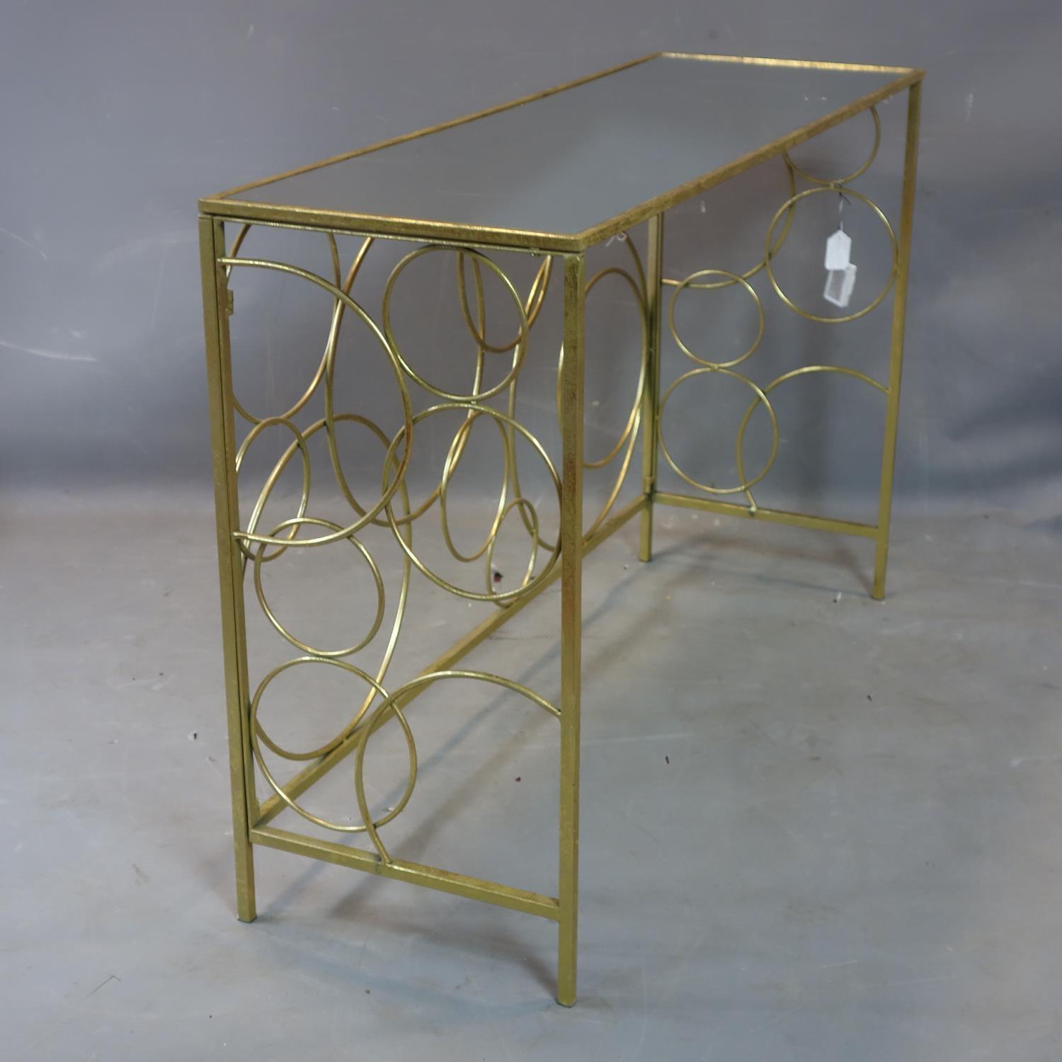 A contemporary rectangular gilt console table with mirrored top, H.82 W.120 D.40cm - Image 2 of 2