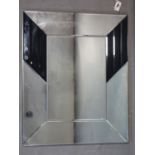 A Art Deco style sectional mirror with bevelled plates, 85 x 70cm