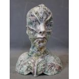 A studio pottery bust of a cabbage leaf covered woman, Maralyn Reed-Wood, Red Castle Pottery H.32cm