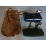 A Loewe brown leather bag together with a Tods suede bag and a Tods snake skin bag