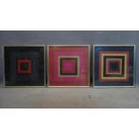A set of 3 paper collages of geometric arrangements, 30 x 30cm