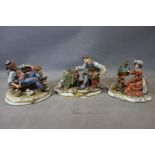 Three large Capodimonte figural groups, all signed