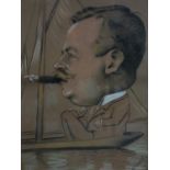 Mareel Pic, a caricature of a gentleman smoking a cigar, charcoal and chalk, signed and dated 1900