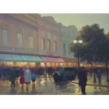 Candido Oliveira, Street scene of Sao Paulo square, oil on canvas, signed lower right, in gilt