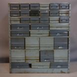 A Industrial steel cabinet of 35 drawers, H.106 W.92 D.30cm